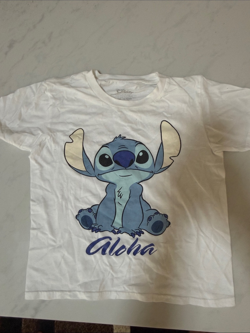 Disney White Kids Tee with Blue Stitch 'Aloha' Graphic